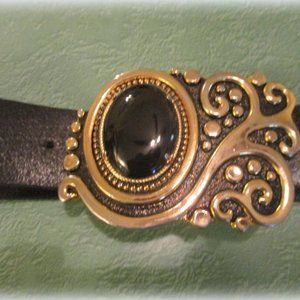 Vtg Unisex Onyx Belt Buckle Silver OVAL